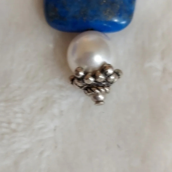 Cultured Pearl Lapis‎ Lazuli Sterling SilverDangle earrings - Picture 2 of 7